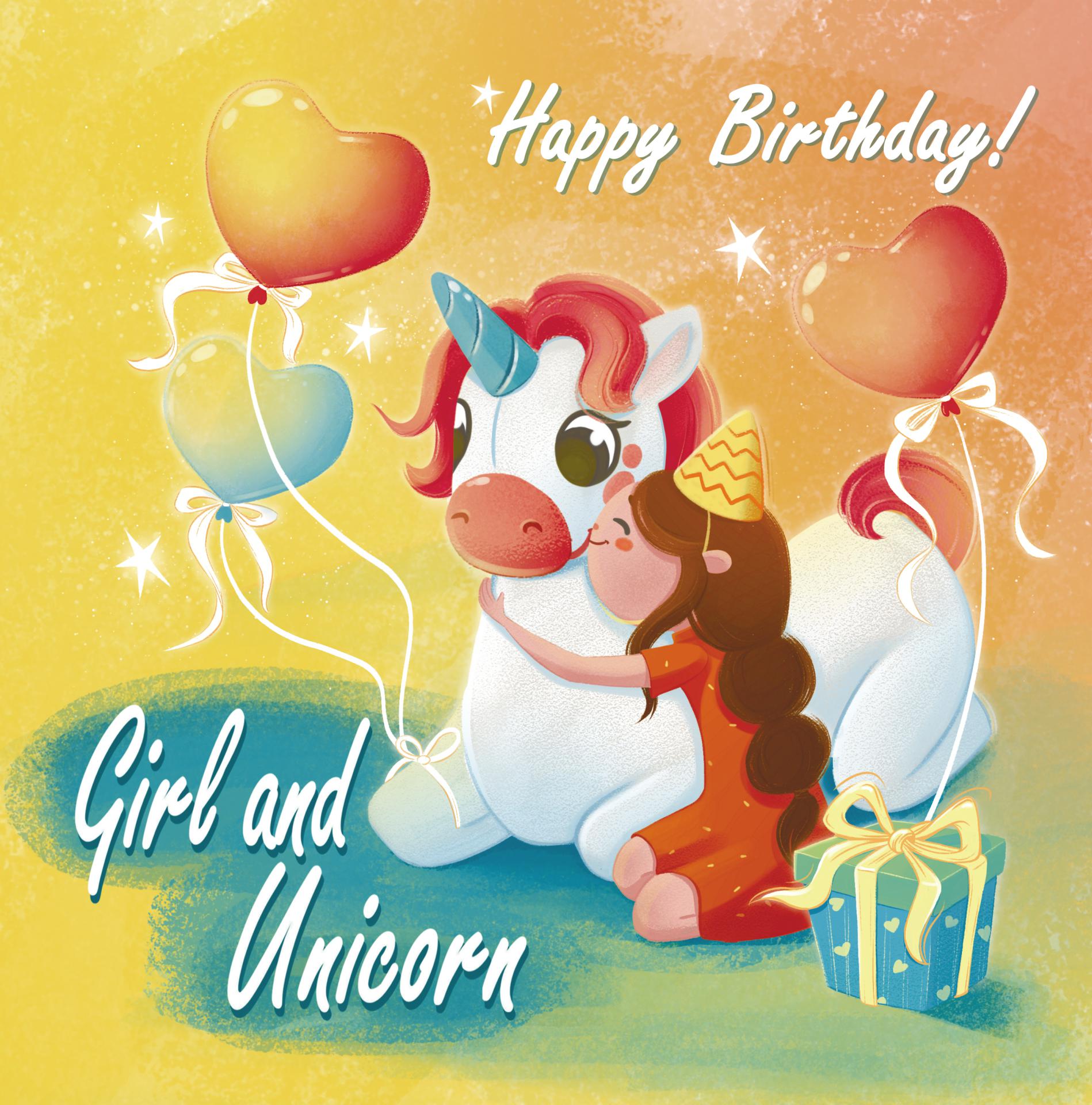 FREE: Girl and Unicorn – Happy Birthday: Unicorn baby picture book for girls age 4-8 with gorgeous pictured and coloring pages by Alex Fabler